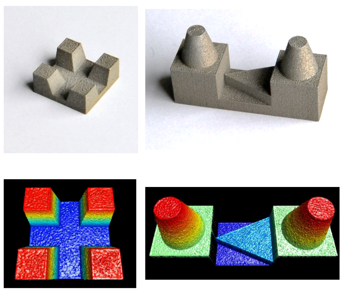 Figure 4 – Calibrated restorative dentistry standards (ISO12836) with ultra high resolution 3D data. An inlay cavity (left) and crown bridge (middle) and calibration data sheet (right). Measurements are created with a TaiCaan XYris 2020 H surface profiler and the supplied data models comprise over 2 million data points with XYZ positional accuracy of 100 nm (0.1 um) for each point in the measurement.